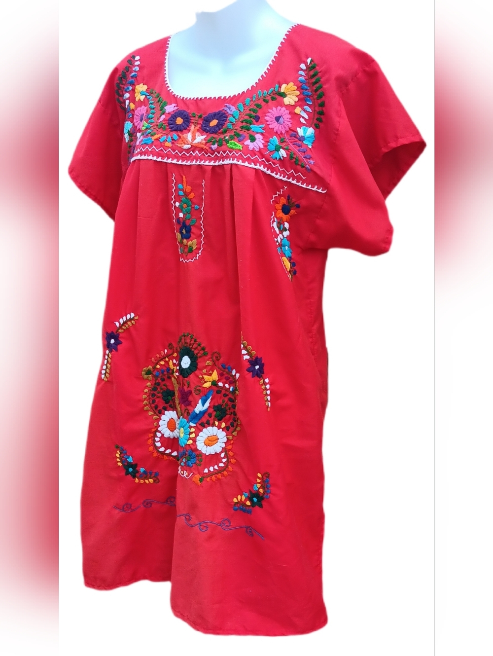 Red Embroidered Mexican Dress Size S - Picture 4 of 5